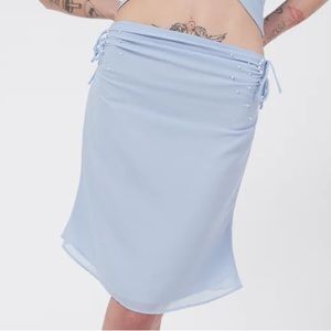 DANIELLE GUIZIO Pearl Keyhole Midi Skirt Blue